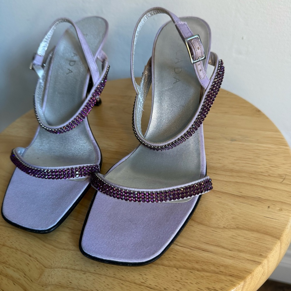 Escada Purple Heels with Ankle Strap and Block Heel - Picture 3 of 8